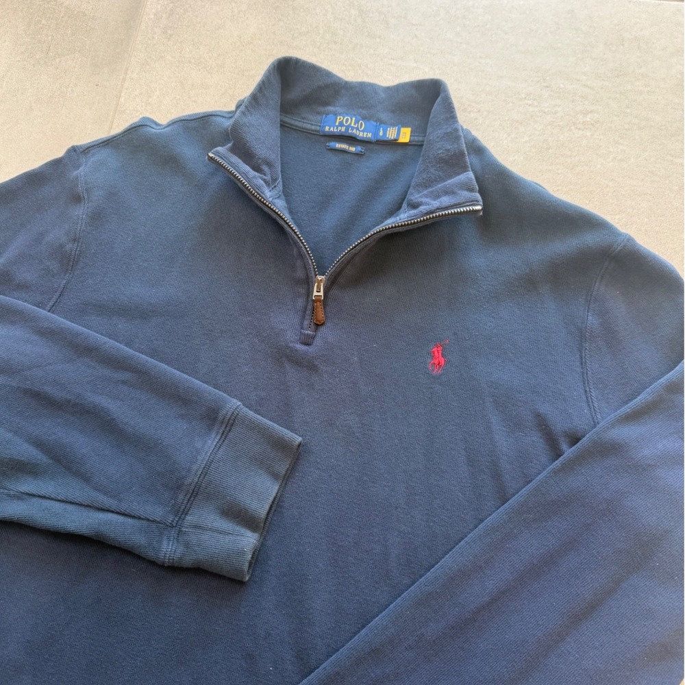 Polo Ralph Lauren Estate Rib Quarter Zip Pullover Navy Blue Mens Large L